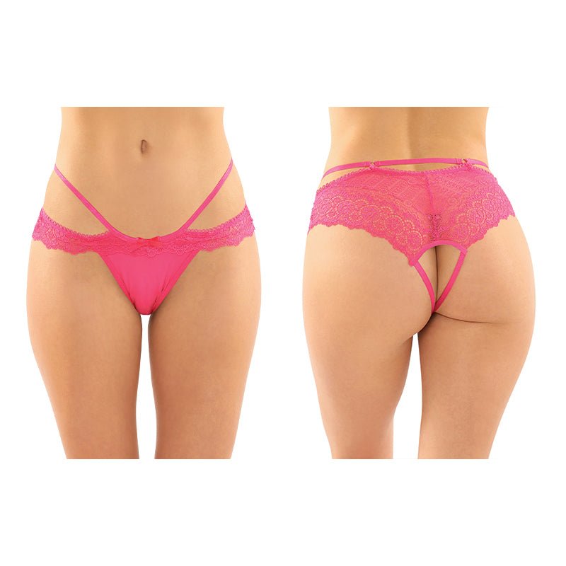 Fantasy Lingerie Posey Strappy Lace & Microfiber Crotchless Panty 6 - Pack Pink L/XL - Royal Sins