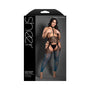 Fantasy Lingerie Sheer Catching Feelings Ombre Leopard Knit Harness Stockings & G - String Black/Blue Queen Size - Royal Sins