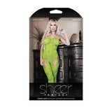 Fantasy Lingerie Sheer Cosmic Love Strappy Geometric Gartered Bodystocking Neon Green O/S - Royal Sins