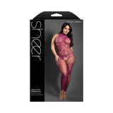 Fantasy Lingerie Sheer Endless Embrace Crotchless Floral Knit Bodystocking Open Back Magenta Queen Size - Royal Sins