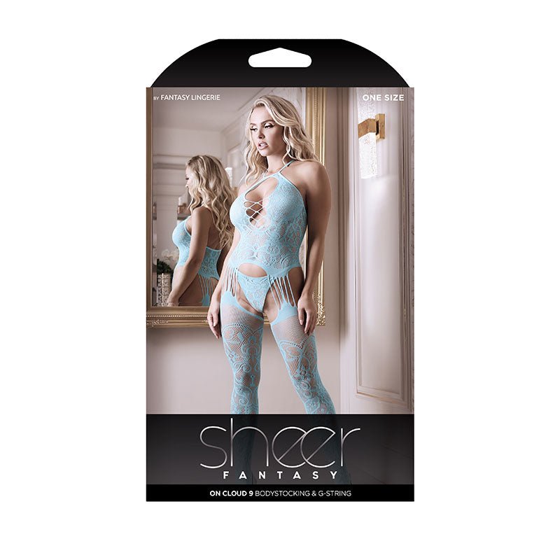 Fantasy Lingerie Sheer On Cloud 9 Bodystocking & G - String Light Blue O/S - Royal Sins