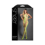 Fantasy Lingerie Sheer Unstoppable Crotchless Rhinestone Knit Halter Bodystocking Neon Green O/S - Royal Sins