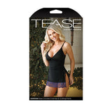 Fantasy Lingerie Tease Adrienne Side - Cinched Microfiber Chemise & G - String Black L/XL - Royal Sins
