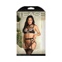 Fantasy Lingerie Tease Avori Strappy Harness Bra, Garter Belt & Panty Black L/XL - Royal Sins