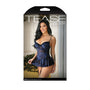 Fantasy Lingerie Tease Elle Floral Burnout Velvet Skirted Bustier, Panty, Garters Navy L/XL - Royal Sins
