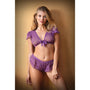 Fantasy Lingerie Tease Kate Lace Tie Front Crop Top With Matching Tap Panty Amethyst S/M - Royal Sins