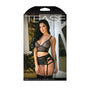 Fantasy Lingerie Tease Kelsey Criss - Cross Metallic Lace Bralette, Garter Belt & Panty Black S/M - Royal Sins