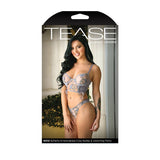 Fantasy Lingerie Tease Reese Butterfly Embroidered Mesh Bustier Top With Ribbon Lace - Up Detail & Matching Panty With Keyhole Cutout Detail Periwinkle Dust L/XL - Royal Sins