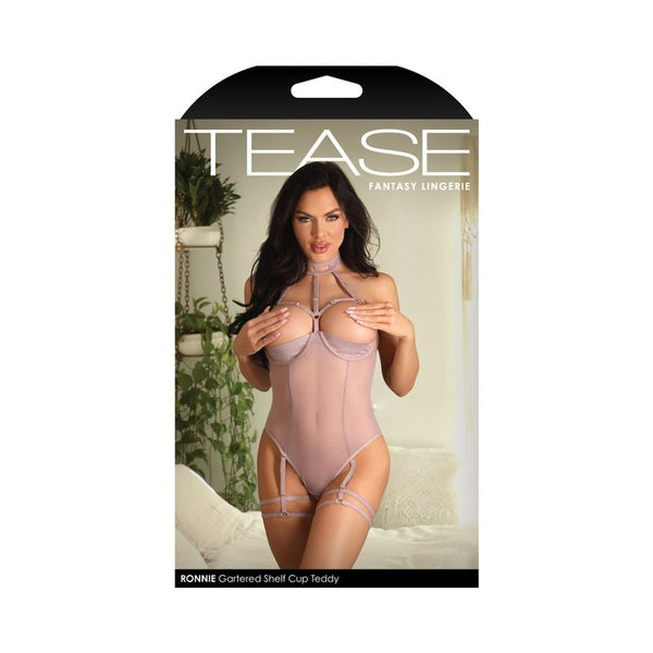 Fantasy Lingerie Tease Ronnie Caged Shelf Cup Teddy Pale Mauve S/M - Royal Sins