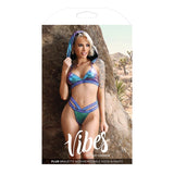 Fantasy Lingerie Vibes Plur Holographic Bralette with Removable Hood & Panty Aqua Holo S/M - Royal Sins