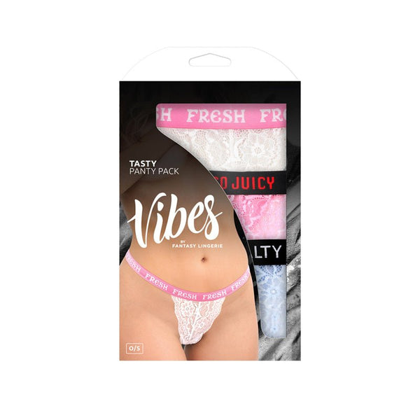 Fantasy Lingerie Vibes Tasty Vibes Pack 3 - Piece Lace Thong Panty Set Blue/Pink/White O/S - Royal Sins