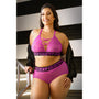 Fantasy Lingerie Vibes Thicc Lace Bralette With Criss - Cross Neckline & Booty Short Hot Pink Queen Size - Royal Sins