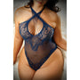 Fantasy Lingerie Vixen All I Ever Wanted Strappy Stretch Lace Teddy Navy Queen Size - Royal Sins