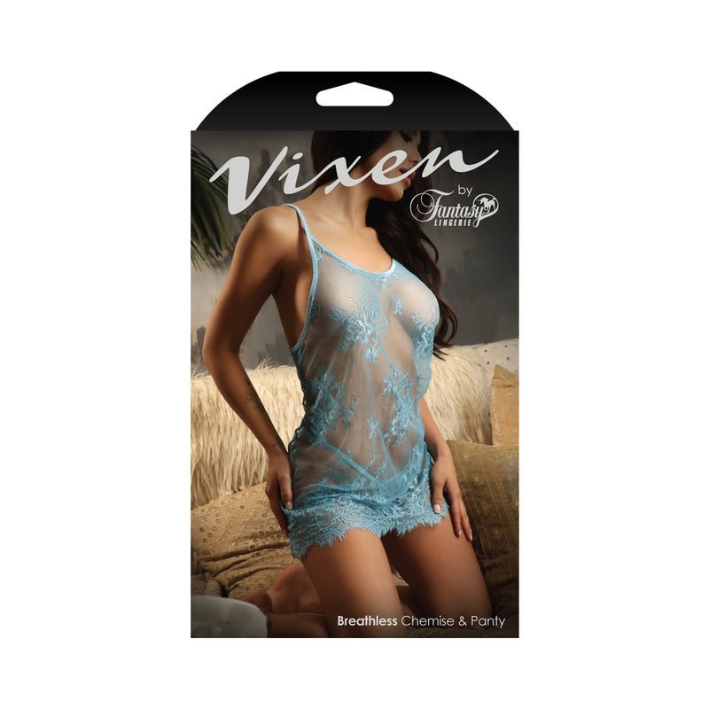 Fantasy Lingerie Vixen Breathless Lace Chemise & G - String Light Blue O/S - Royal Sins