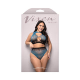 Fantasy Lingerie Vixen Deep Dive Ombre Leopard Knit Cut - Out Top & Panty Black/Blue Queen Size - Royal Sins