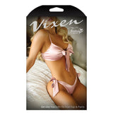 Fantasy Lingerie Vixen Girl Like You Satin Tie - Front Top & Matching Side - Tie Panty Light Pink L/XL - Royal Sins