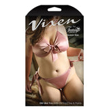 Fantasy Lingerie Vixen Girl Like You Satin Tie Front Top & Side Tie Panty Light Pink Queen Size - Royal Sins