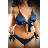 Fantasy Lingerie Vixen Girl U Want Satin Tie - Front Top & Matching Side - Tie Panty Navy Queen Size - Royal Sins
