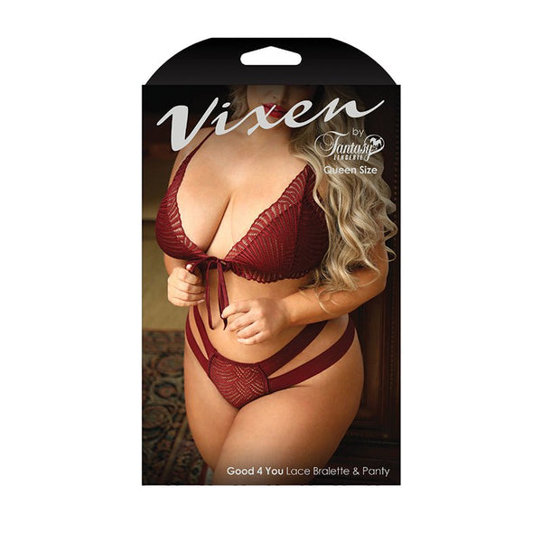 Fantasy Lingerie Vixen Good 4 You Lace Triangle Bralette & Panty Burgundy Queen - Royal Sins