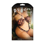Fantasy Lingerie Vixen Heat Waves Floral Print Ruffled Bralette & Panty Black Queen - Royal Sins