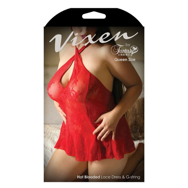 Fantasy Lingerie Vixen Hot Blooded Lace Dress & G - String Queen Size - Royal Sins