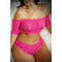 Fantasy Lingerie Vixen Hypnotized Scalloped Lace Off Shoulder Crop Top & Matching Panty Ultra Pink Queen Size - Royal Sins