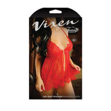 Fantasy Lingerie Vixen Late Night Serenade Front Clasp Lace Babydoll & Crotchless G - String Panty Red L/XL - Royal Sins