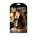 Fantasy Lingerie Vixen Moonlight Serenade Babydoll & G - String Black L/XL - Royal Sins