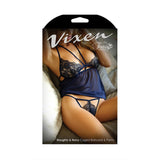 Fantasy Lingerie Vixen Naughty & Navy Caged Babydoll & Panty Navy O/S - Royal Sins