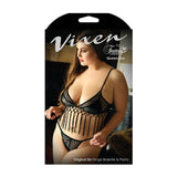 Fantasy Lingerie Vixen Original Sin Fringe Bralette & Panty Queen Size Black - Royal Sins