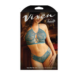 Fantasy Lingerie Vixen Teal Me No Lies Criss - Cross Lace Halter Bralette & Panty Teal L/XL - Royal Sins