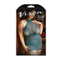 Fantasy Lingerie Vixen Teal Me When Halter Net Dress With Floral Lace Design Teal Queen Size - Royal Sins