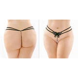 Fantasy Lingerie Zinnia Sequin Butterfly Strappy Pearl G - String Queen Size Black - Royal Sins