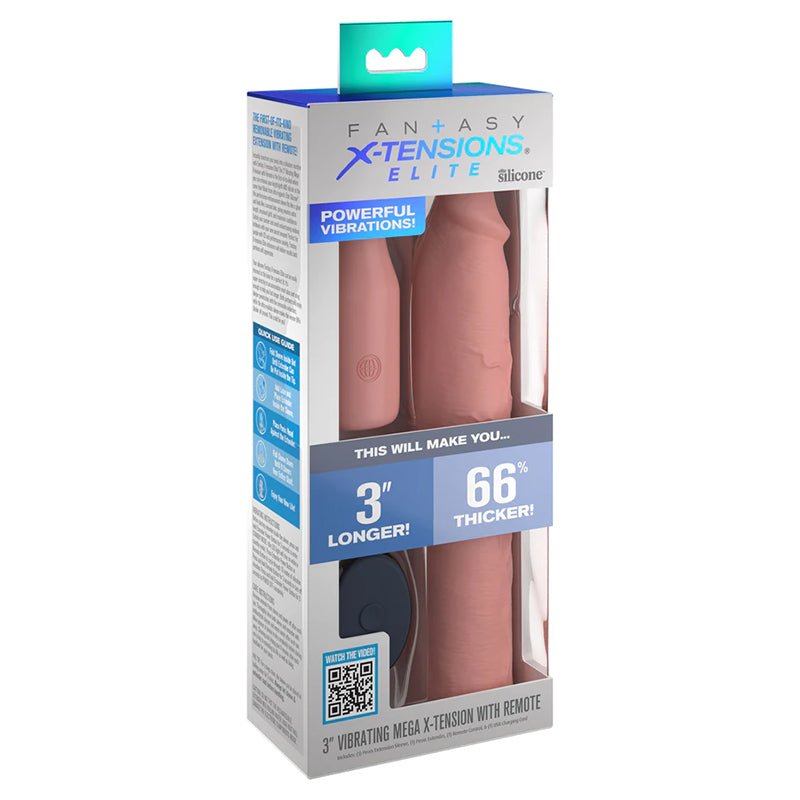 Fantasy X - tensions Elite 9 in. Silicone Mega Extension Sleeve 3 in. Vibrating Beige - Royal Sins