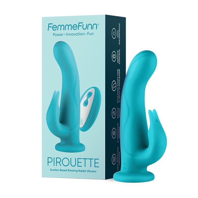 FemmeFunn Pirouette 8 in. Dual - Stimulation Rotating Vibrating Dildo Turquoise - Royal Sins