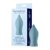 FemmeFunn Versa T Sleeve Textured Silicone Tongue - Shaped Bullet Sheath Light Blue - Royal Sins