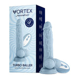 FemmeFunn Vortex Turbo Baller 2.0 8.25 in. Vibrating Rotating Dildo Light Blue - Royal Sins