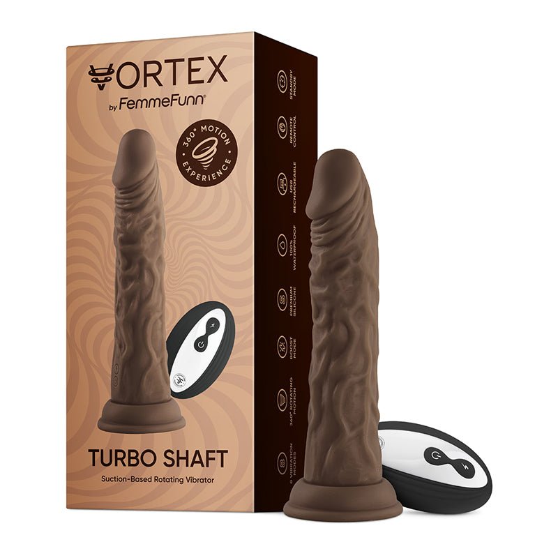 FemmeFunn Vortex Turbo Shaft 2.0 8 in. Vibrating Rotating Dildo Brown - Royal Sins