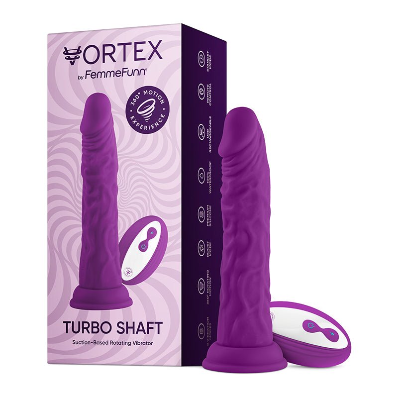 FemmeFunn Vortex Turbo Shaft 2.0 8 in. Vibrating Rotating Dildo Purple - Royal Sins