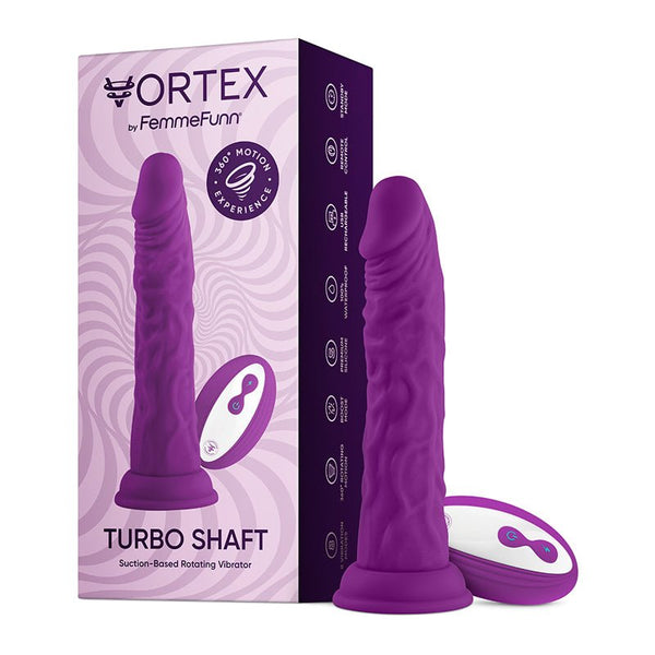 FemmeFunn Vortex Turbo Shaft 2.0 8 in. Vibrating Rotating Dildo Purple - Royal Sins