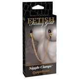 Fetish Fantasy Gold Adjustable Nipple Clamps With Chain Gold/Black - Royal Sins