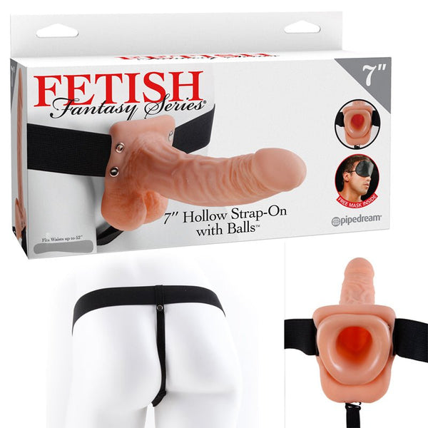 Fetish Fantasy Series 7 in. Hollow Strap - On with Balls Beige/Black - Royal Sins