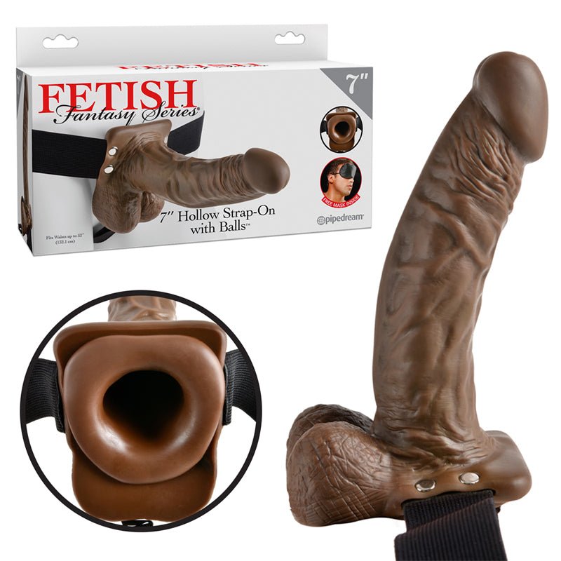 Fetish Fantasy Series 7 in. Hollow Strap - On with Balls Brown/Black - Royal Sins
