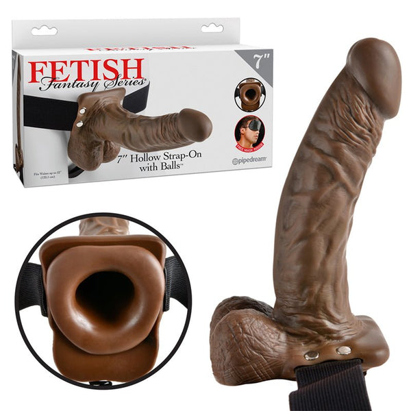 Fetish Fantasy Series 7 in. Hollow Strap - On with Balls Brown/Black - Royal Sins