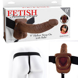 Fetish Fantasy Series 9 in. Hollow Strap - On with Balls Brown/Black - Royal Sins