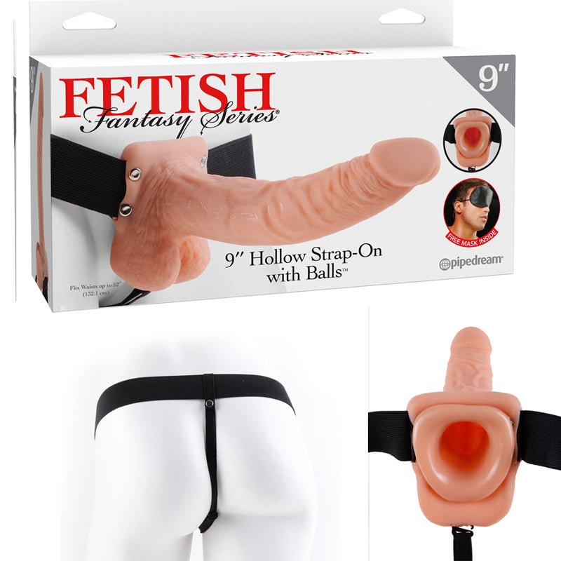 Fetish Fantasy Series 9 in. Hollow Strap - On with Balls Light/Black - Royal Sins