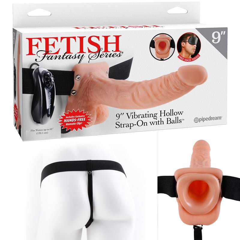 Fetish Fantasy Series 9 in. Vibrating Hollow Strap - On with Balls Beige/Black - Royal Sins