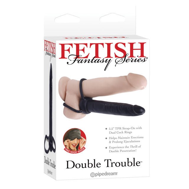 Fetish Fantasy Series Double Trouble Dual Cockring Strap - On With 5.5 in. Dildo Black - Royal Sins