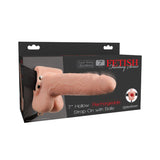 Fetish Fantasy Series Rechargeable Vibrating 7 in. Hollow Strap - On With Balls Beige/Black - Royal Sins