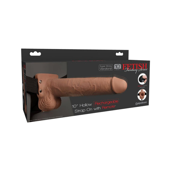 Fetish Fantasy Series Vibrating 10 in. Hollow Strap - On With Balls Tan/Black - Royal Sins